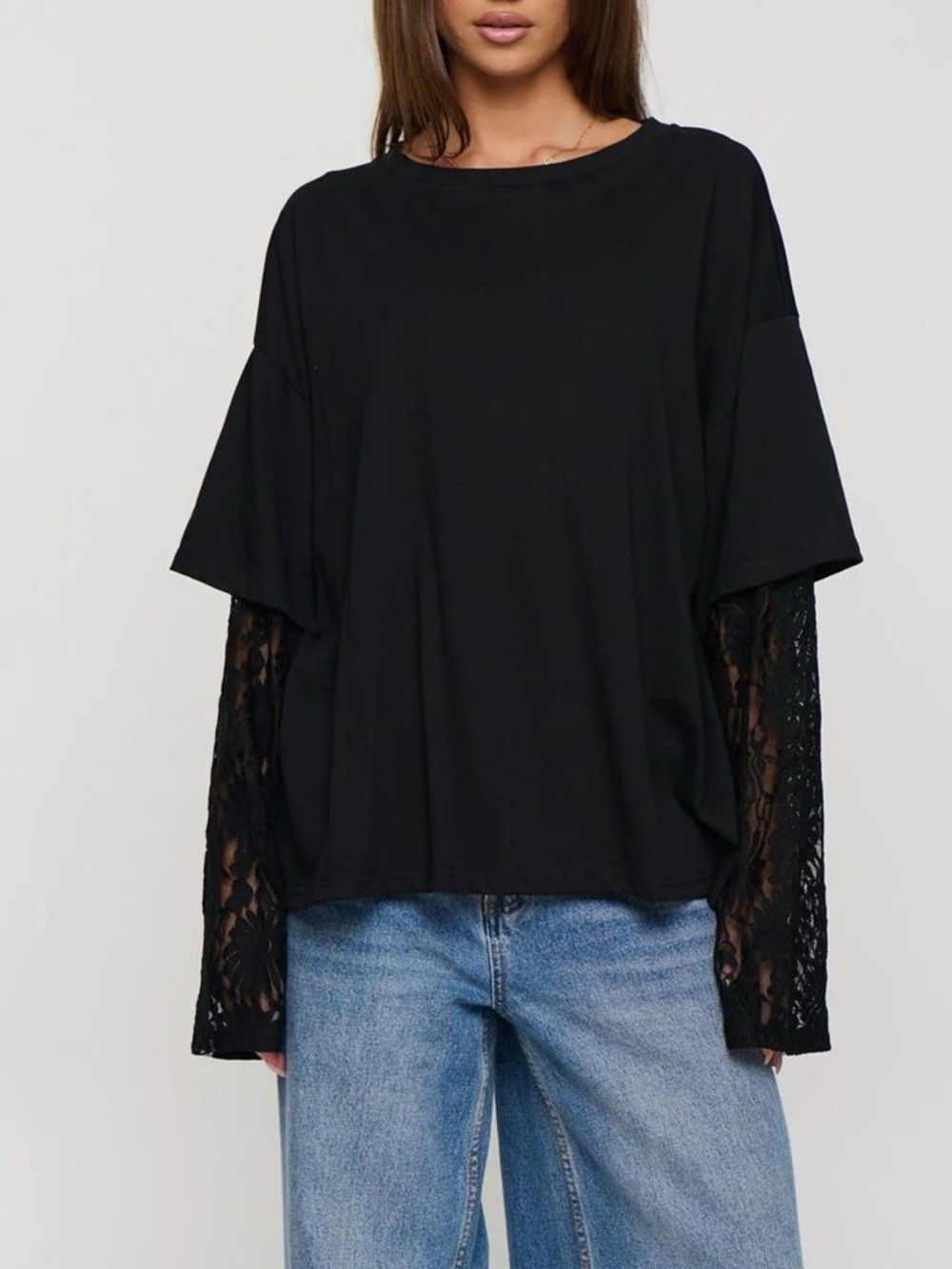 Layered Lace-Sleeve T-Shirt - Picture 10 of 12